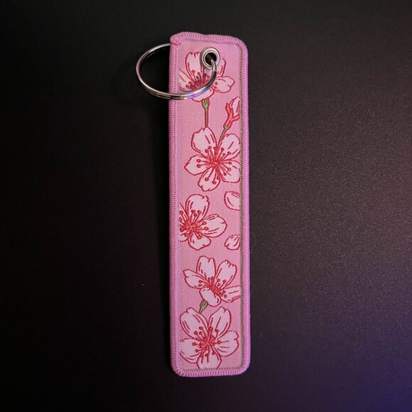 Cute Sakura Cherry Blossom Wristlet Lanyard Keychain Accessory, Embroidered - Picture 2 of 2